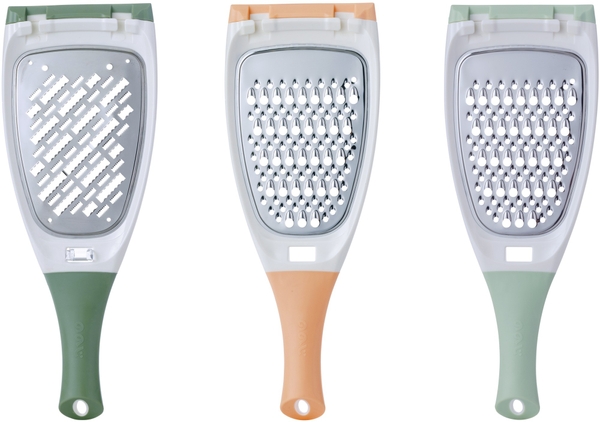 左から：大根スリスリライト ＊トレイ付／サラダおろしライト（ペールオレンジ）＊トレイは付属しません／サラダおろしライト（ペールグリーン）＊トレイは付属しません