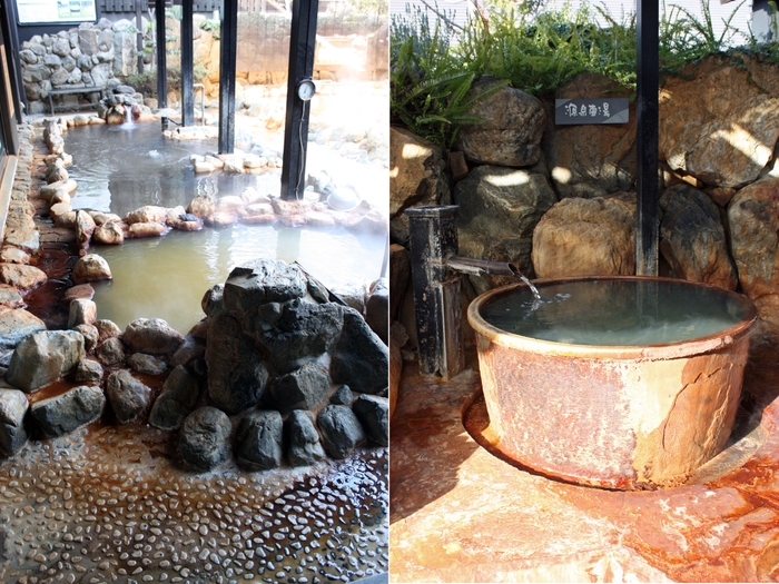 (画像左)源泉熱風呂 (画像右)源泉壺湯