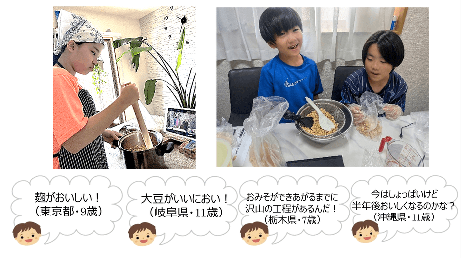 一生懸命にみそづくりに励む子供たち