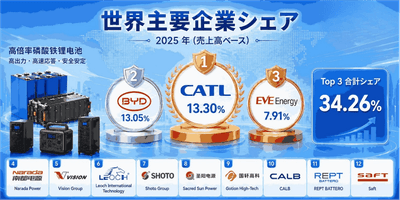 図. 世界の高レートLiFePO4バッテリー市場における上位12社のメーカーランキングおよび市場シェア