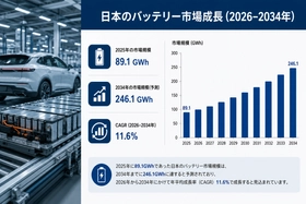 日本の電池市場規模、2034年に246.1GWhに到達――2026年～2034年の年平均成長率は11.6%