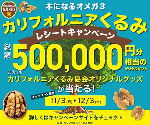 植物性オメガ3脂肪酸をおいしく摂ろう！ 「木になるオメガ3　カリフォルニアくるみ　 レシートキャンペーン」12月3日(水)まで開催中