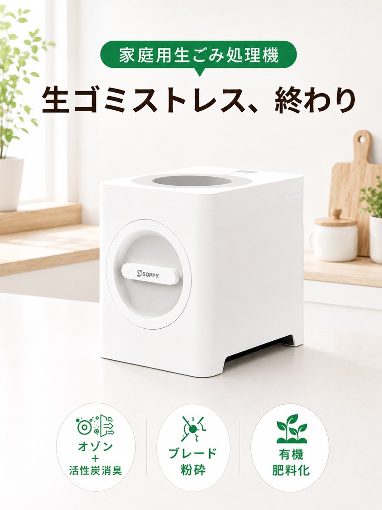 生ごみ処理機の「臭い・手入れ・騒音」の悩みを解決。最大96％の減量を実現する家庭用生ごみ処理機が登場