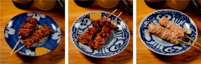 とりかわ串、鶏ハラミ串、鶏ハツ串