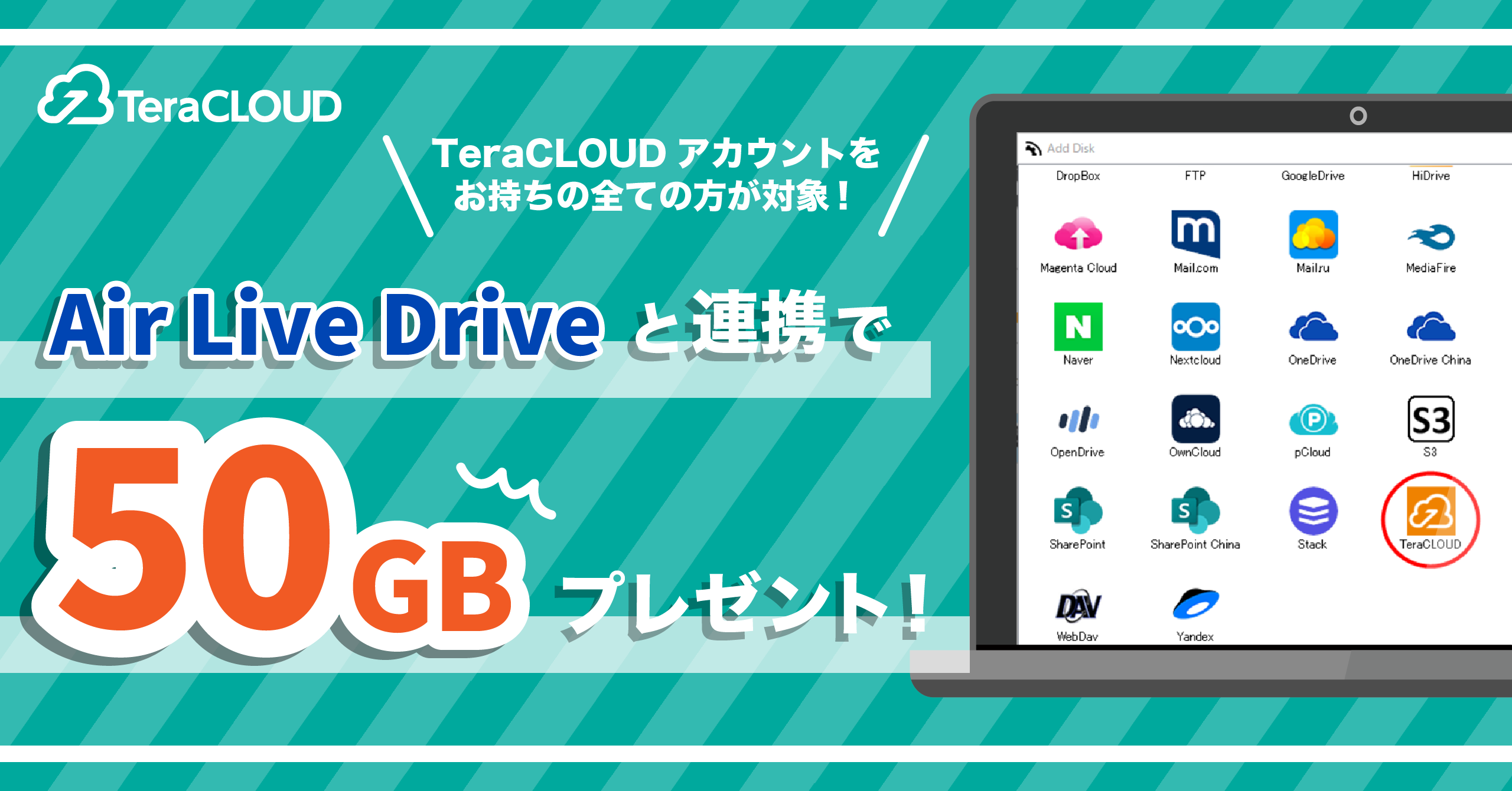 【50GBもらえるチャンス?】「Air Live Drive」と連携した方に追加容量プレゼント?