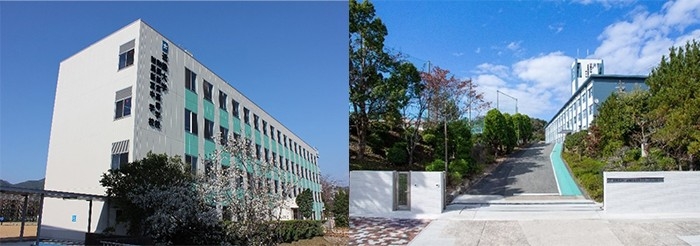 支援制度の対象となる近畿大学附属新宮高等学校・中学校（左）、近畿大学附属豊岡高等学校・中学校（右）