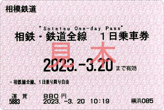 相鉄・鉄道全線1日乗車券(磁気券のイメージ)