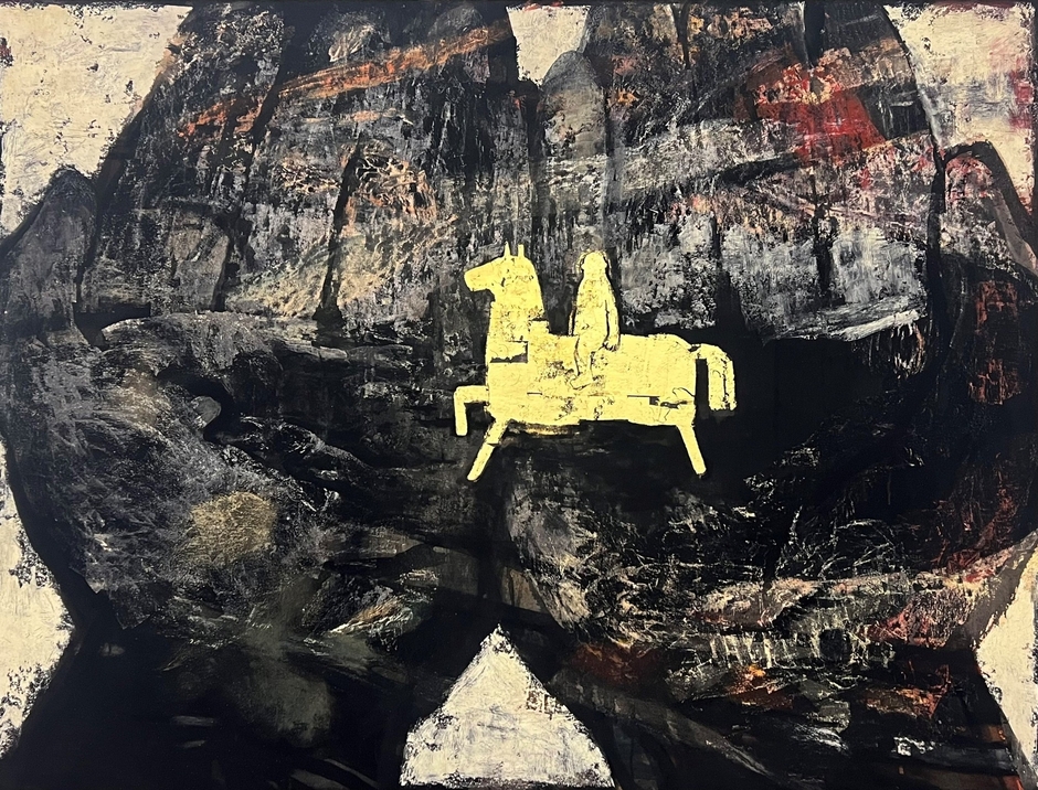 土井沙織「うたかた」2024年 139.0×183.0㎝ 岩絵具、顔料、金箔、弁柄、水干、寒冷紗、石膏