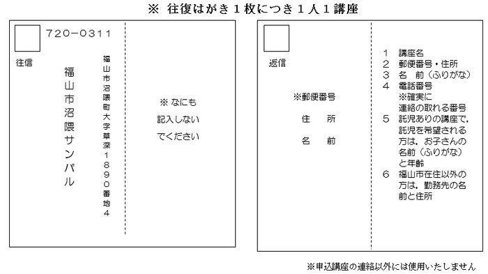 申込みはがき（記入例）