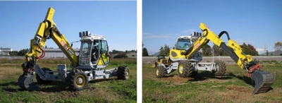 4脚4輪走行式油圧ショベル『スパイダー』実演説明会を開催 ～有資格インストラクター操縦によるスパイダー操作実演～