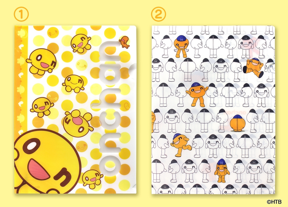 onちゃんクリアファイル(①コインドット、②オングラム) (C)HTB