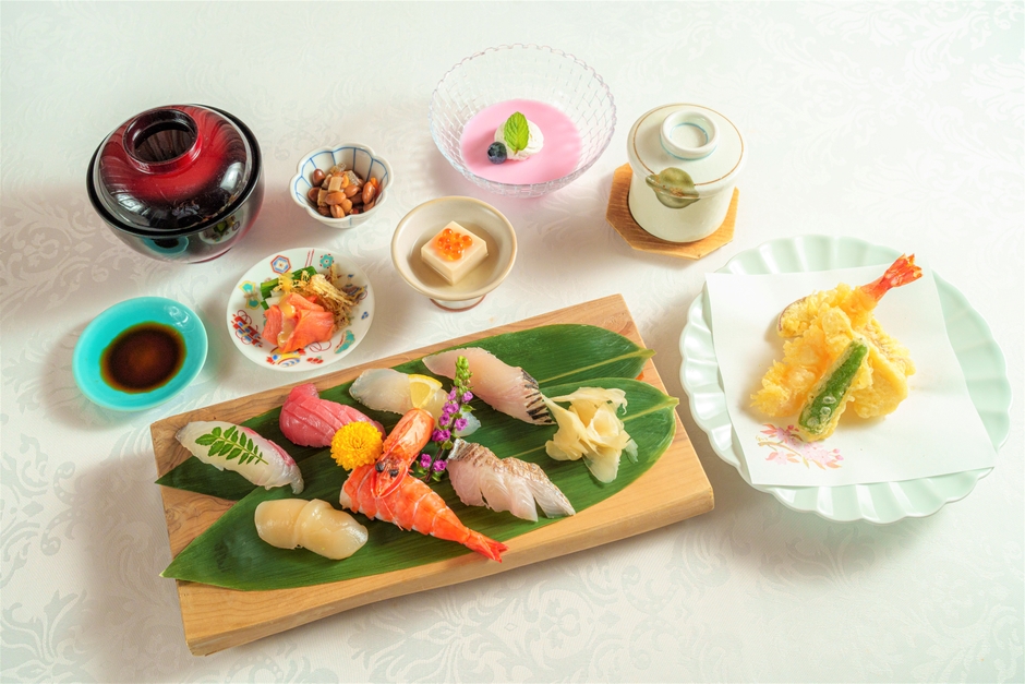 ▲淡路島の旬の食材を使用した「鮨・天麩羅御膳」