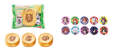 ウマ娘 プリティーダービー まんまる焼き(左)、オリジナルデザインシール(右)(C)Cygames, Inc.