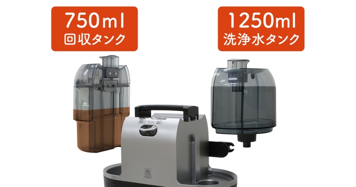 1250ml＆750mlのたっぷり入る大容量タンク