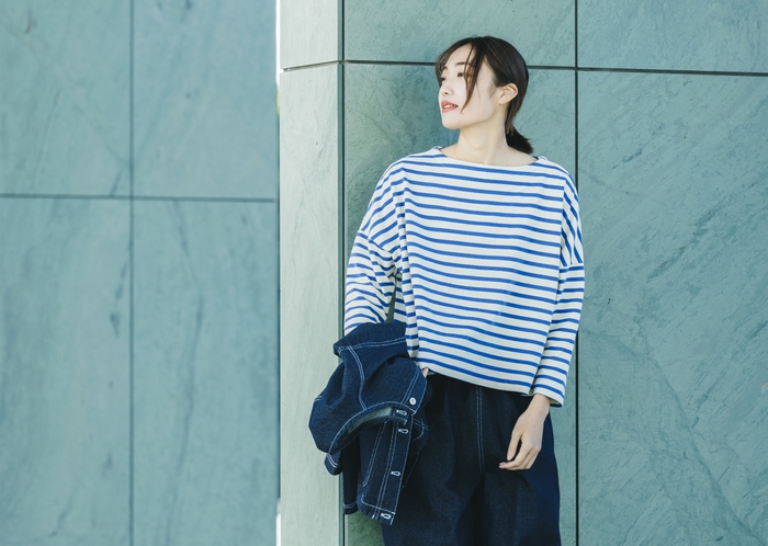 「kermu／ケルム」 ボーダー9分袖ワイドTシャツ 5,390円(税込)