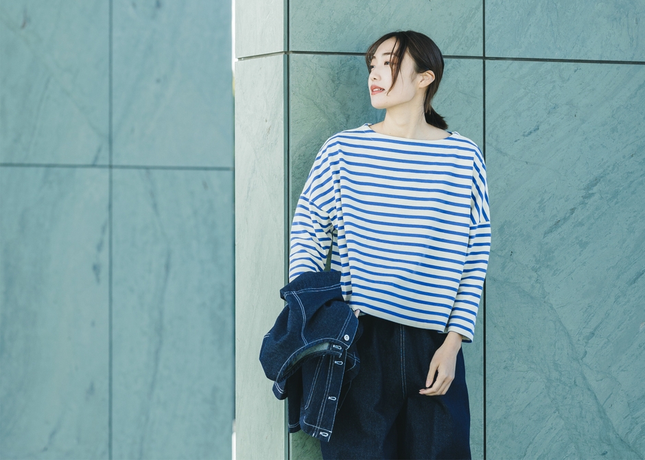 「kermu／ケルム」 ボーダー9分袖ワイドTシャツ 5,390円(税込)