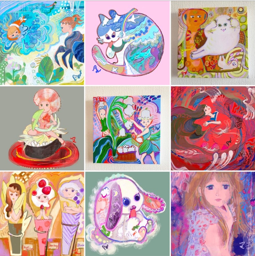 Instagramには浮世絵にゃーむす以外にもいろいろな絵がある。特に猫や女の子など。