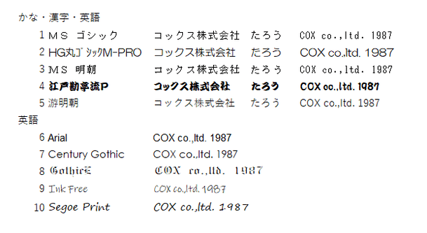 刻印可能フォント(参考)
