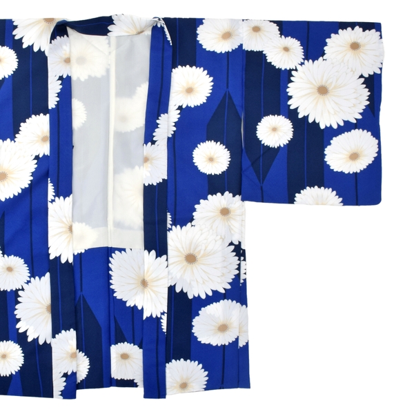 矢羽根に菊 瑠璃色