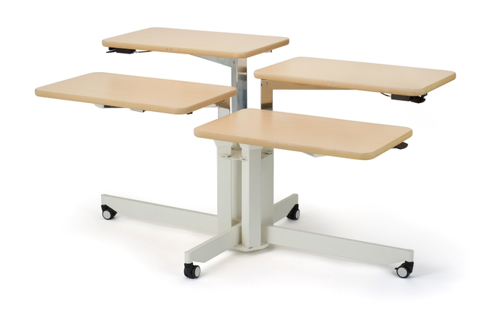 <新商品>個別昇降テーブル(4人用) 「ここあPR-T4」は個別に高さを調整することによって、ご自分で食事がとれるようになり、ご利用者の自立支援と介助者の負担軽減を叶えます