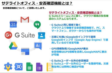 サテライトオフィス、 G Suite(TM) 導入企業向け アドオンツール「安否確認機能」に 気象庁の大雨・洪水警報などに連動した 情報メール自動送信機能を追加