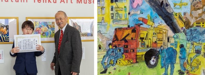 【絹谷幸二キッズ賞 グランプリ】浅井 峻世さん 作品タイトル:「はしご車のまえで」
