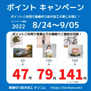 画像切り抜き加工サービス「キリコム」の 夏のポイントキャンペーンを8/24から9/5までの期間限定で開催