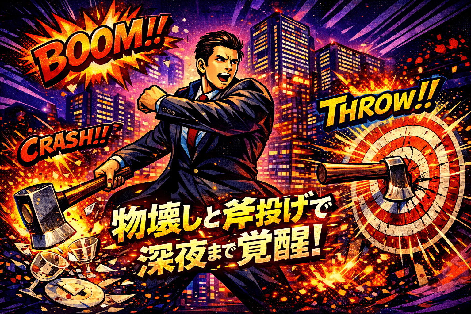 【終電後の新常識】物壊しと斧投げバーで西新宿・大阪心斎橋・名古屋錦で深夜営業開始!