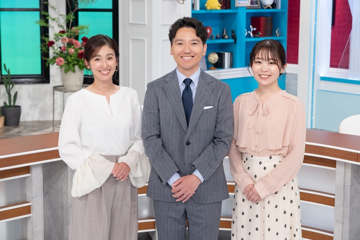 番組ＭＣ：（左から）小嶋沙耶香 ・ 吉弘翔 ・ 野村舞［HOMEアナウンサー］