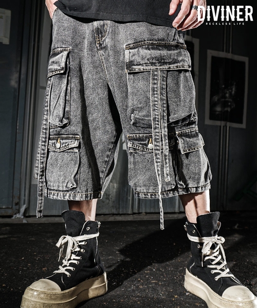 Multi Pocket Cargo Denim Shorts