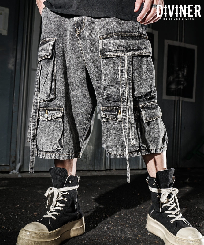 Multi Pocket Cargo Denim Shorts