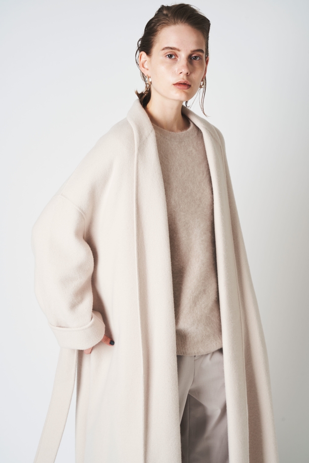 POP UP限定色　ウールリバーショールカラーガウンコート(アイボリー)　N.O.R.C by the line　￥37,000＋tax　
