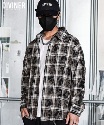 Faint Embroidery Plaid Shirt