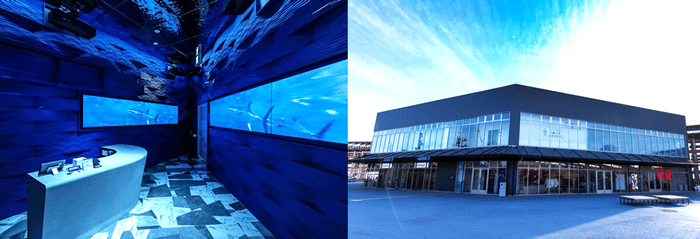 店舗エントランス（左）、店舗外観（右）