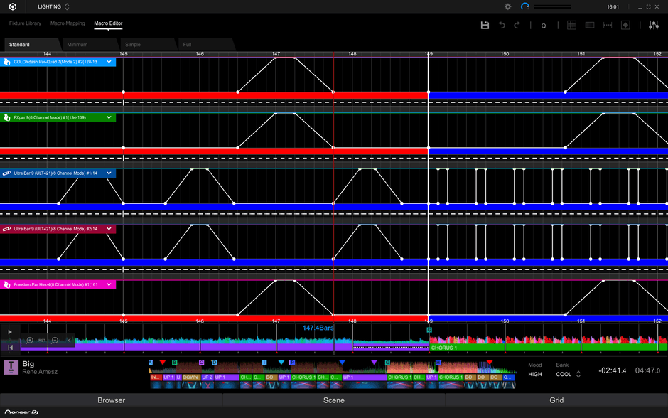 時系列に沿って照明演出を直感的に編集できる「MACRO EDITOR」