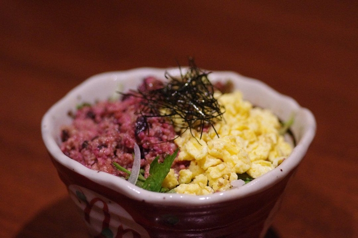 柴漬けと実山椒の鶏そぼろ丼