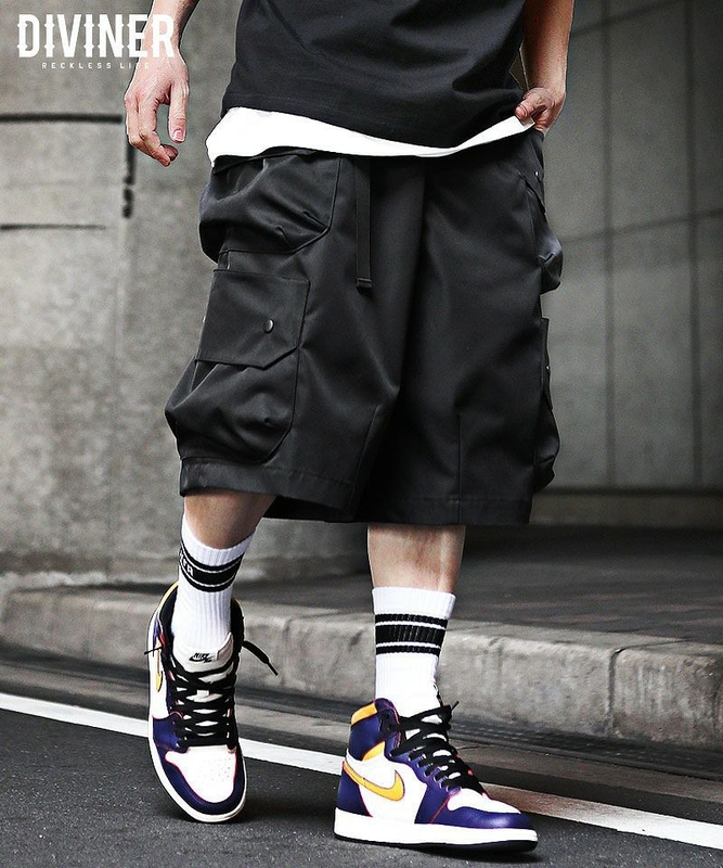 Black Cargo Volume Shorts