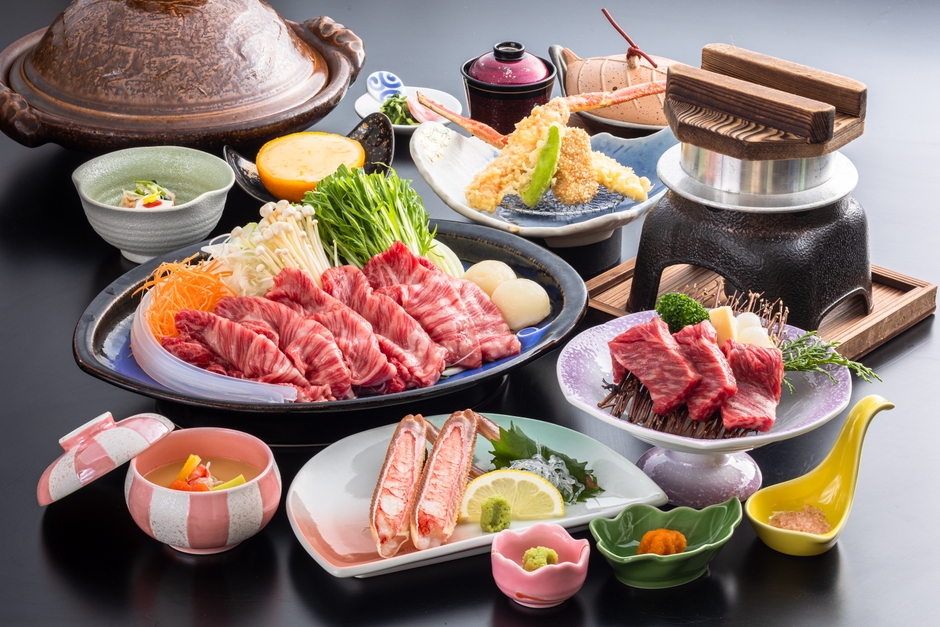 カニ&たっぷり黒毛和牛 いいとこどり会席/一例