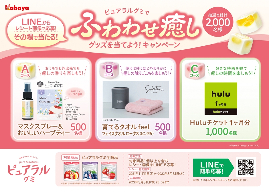 ピュアラルグミでふわわせ癒しグッズを当てよう！キャンペーン