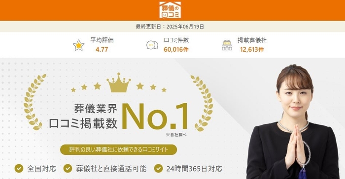 6月19日に「葬儀の口コミ」の掲載口コミ件数が60,000件を突破