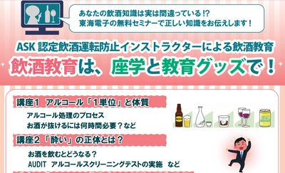 【東海電子】飲酒運転防止インストラクターによる飲酒教育セミナー「飲酒教育は、座学と教育グッズで！」8月20日(金)開催のお知らせ