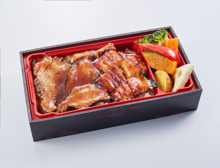 <マッジョデリ>ビーフカットステーキ&鰻重弁当