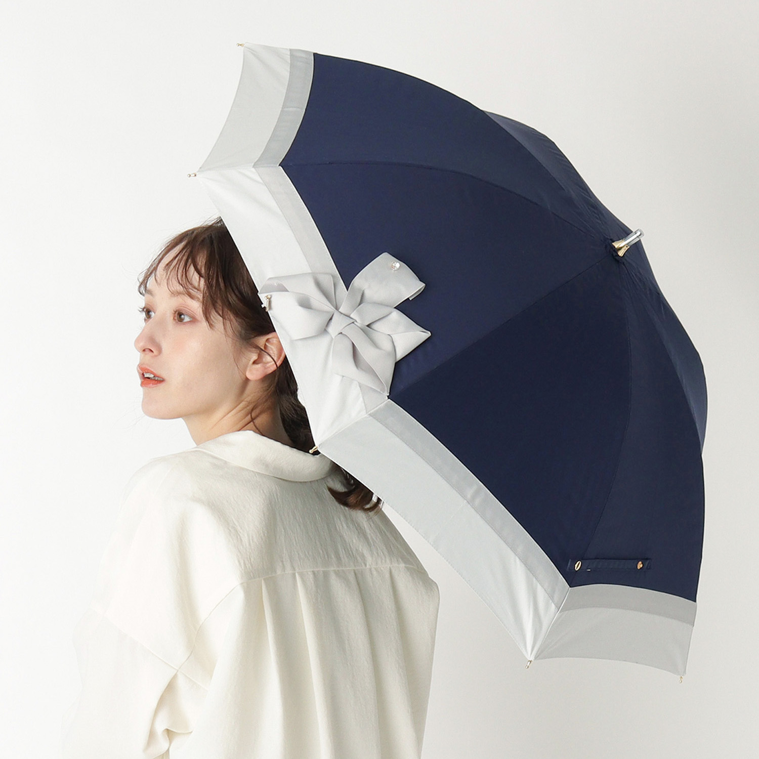 ランバンオンブルー オンガンジーフリル 日傘 晴雨兼用 新品 - 小物