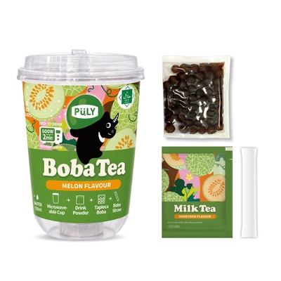 【写真】プーリータピオカドリンク（Boba Tea）メロン味セット。
