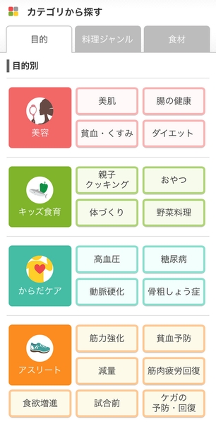 レシピカテゴリー画面