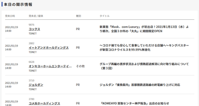 企業開示情報の画面イメージ 2
