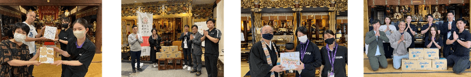 各登録寺院さまでの寄贈式の様子（左より　10/3：安養寺さま、10/6：西連寺さま、10/13：宝林寺さま、10/14：久遠寺さま）