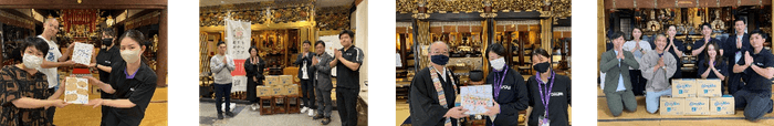 各登録寺院さまでの寄贈式の様子(左より 10/3:安養寺さま、10/6:西連寺さま、10/13:宝林寺さま、10/14:久遠寺さま)