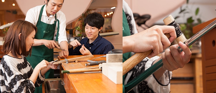 3) 指輪を成形し、サイズを合わせる工程