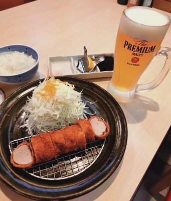 茶美豚と生ビール